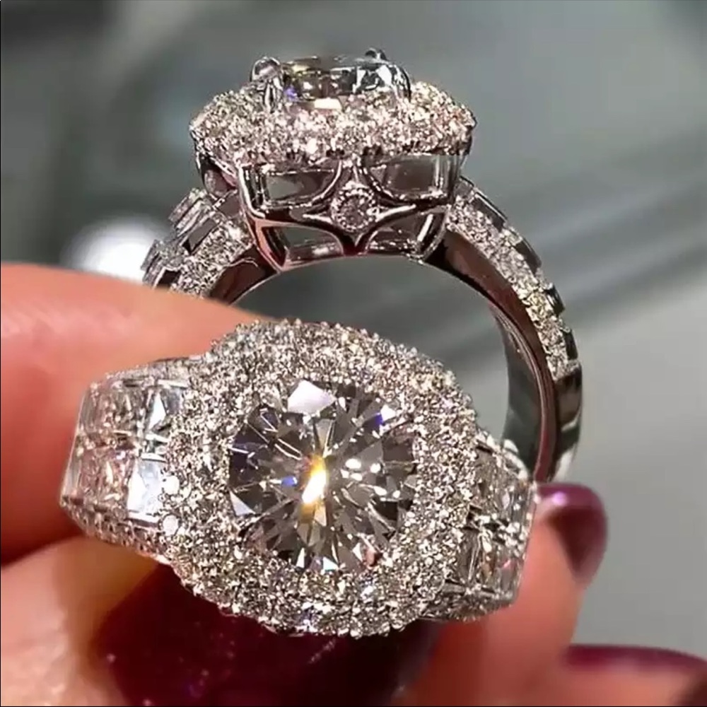 Gorgeous Women 925 Silver Newly-designed Jewelry Bridal Marriage Diamond Ring - Picture 2 of 5